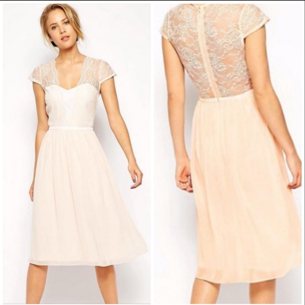 ASOS Tall Scalloped Lace Blush Dress. NWT.